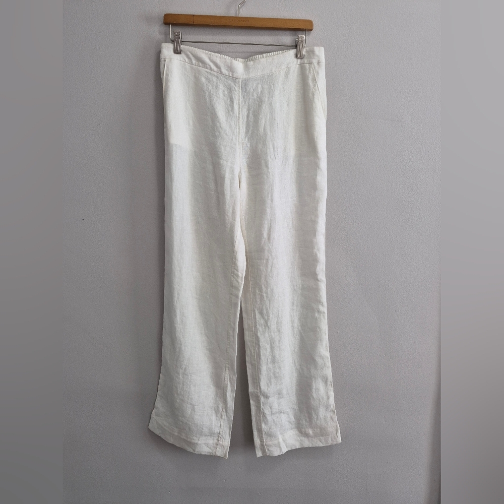 Chico's White Wide Leg 100% Linen Relaxed Pants Size 0.5 / 6